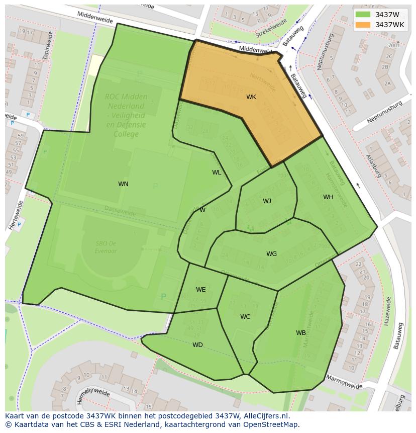 Afbeelding van het postcodegebied 3437 WK op de kaart.