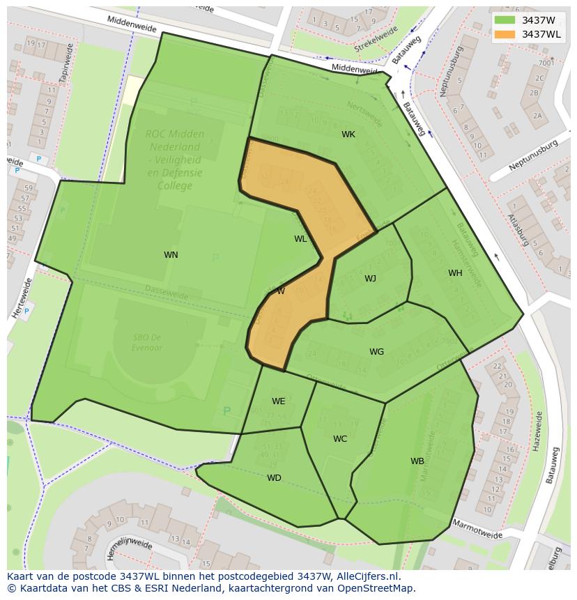 Afbeelding van het postcodegebied 3437 WL op de kaart.