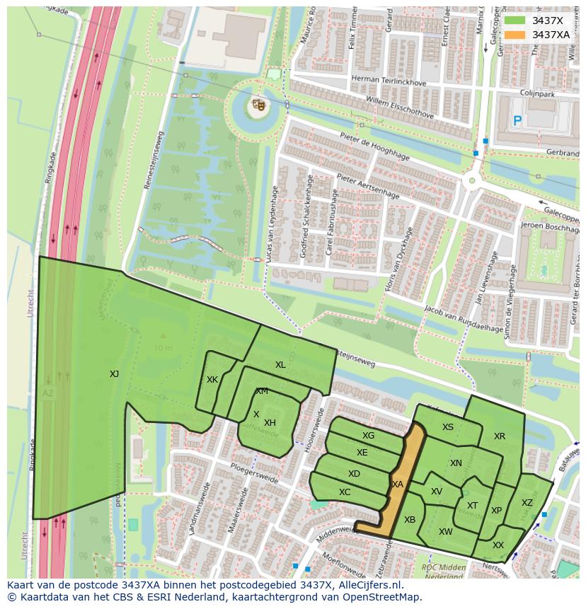 Afbeelding van het postcodegebied 3437 XA op de kaart.