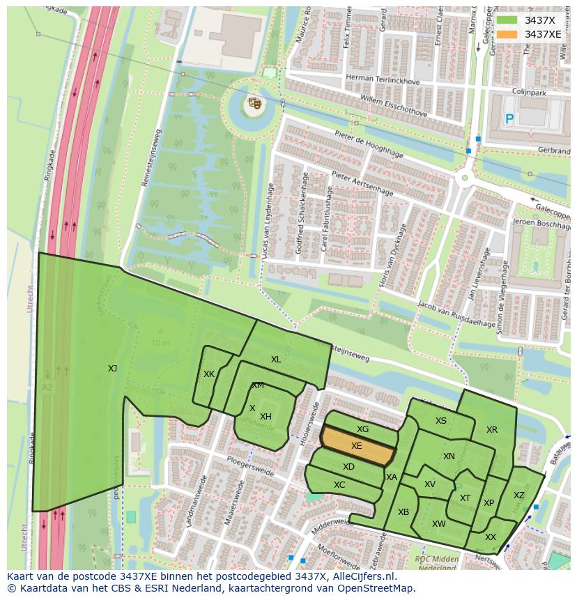 Afbeelding van het postcodegebied 3437 XE op de kaart.