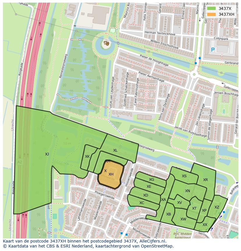 Afbeelding van het postcodegebied 3437 XH op de kaart.