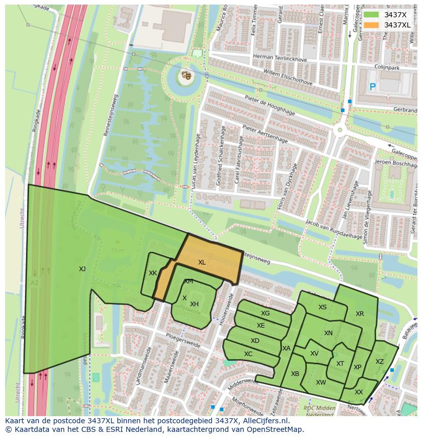 Afbeelding van het postcodegebied 3437 XL op de kaart.