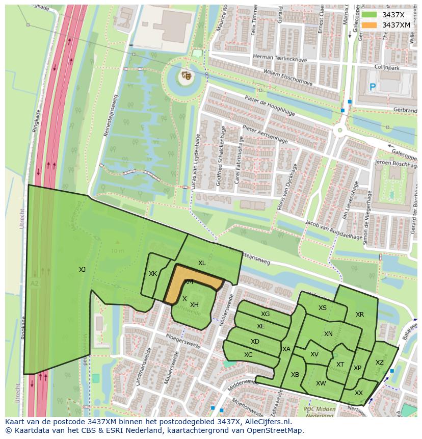 Afbeelding van het postcodegebied 3437 XM op de kaart.
