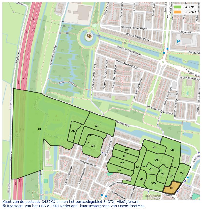 Afbeelding van het postcodegebied 3437 XX op de kaart.