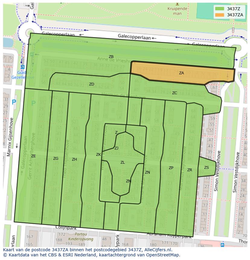 Afbeelding van het postcodegebied 3437 ZA op de kaart.