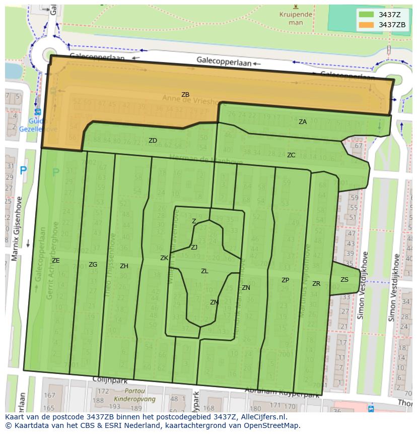Afbeelding van het postcodegebied 3437 ZB op de kaart.