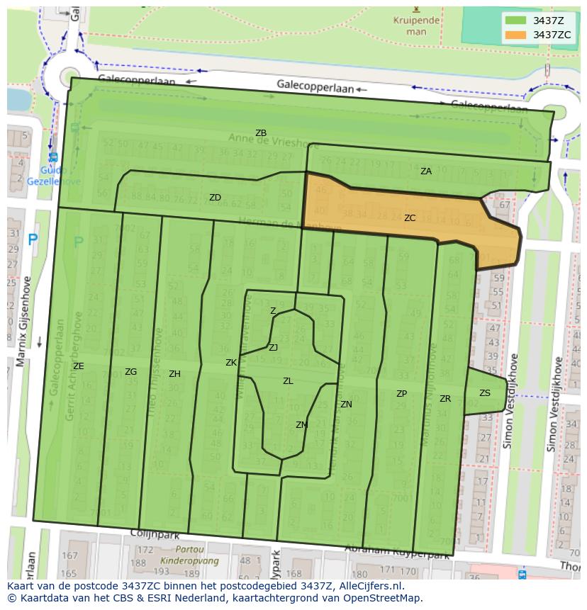 Afbeelding van het postcodegebied 3437 ZC op de kaart.