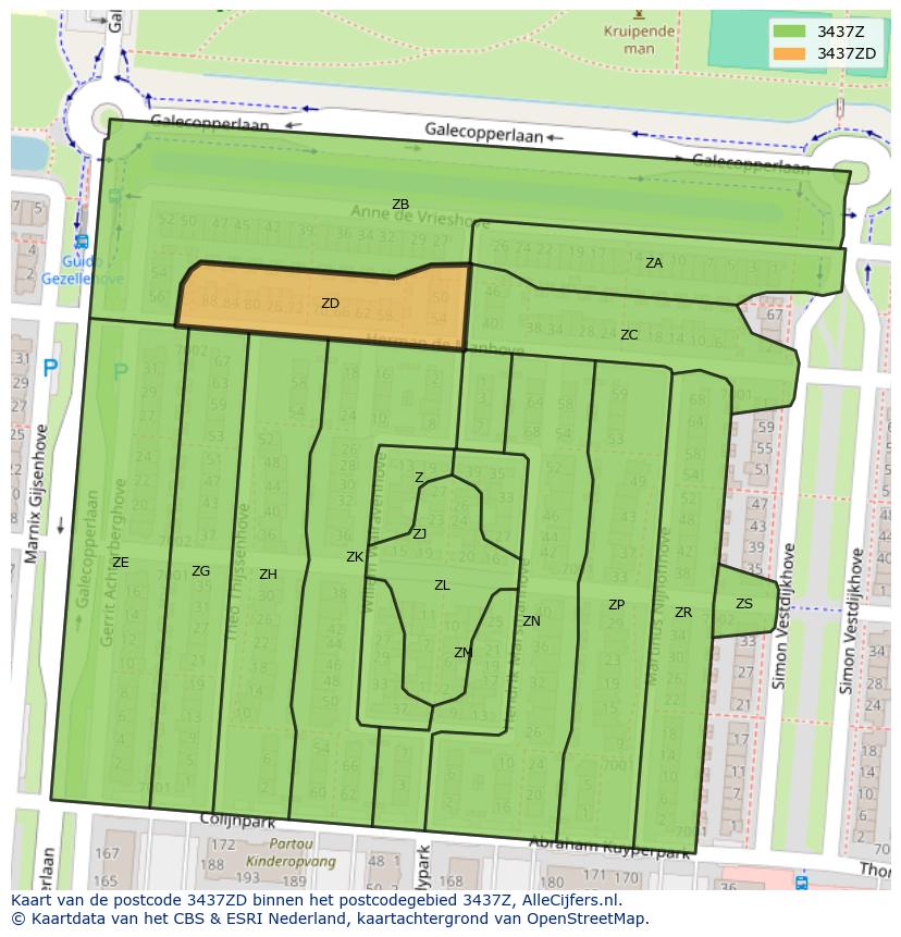 Afbeelding van het postcodegebied 3437 ZD op de kaart.