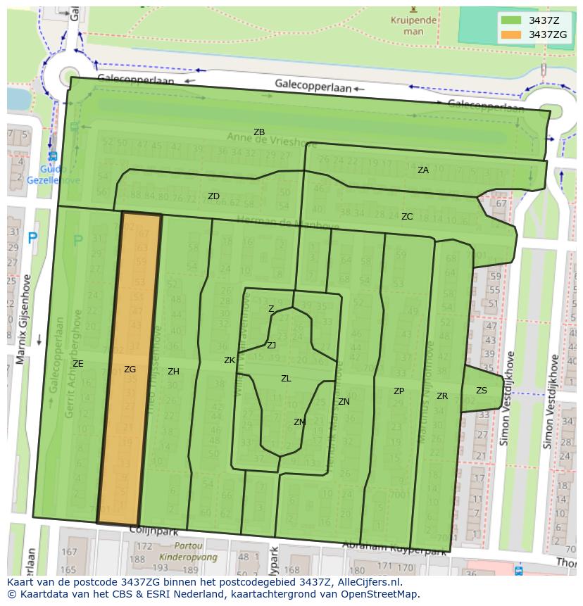 Afbeelding van het postcodegebied 3437 ZG op de kaart.