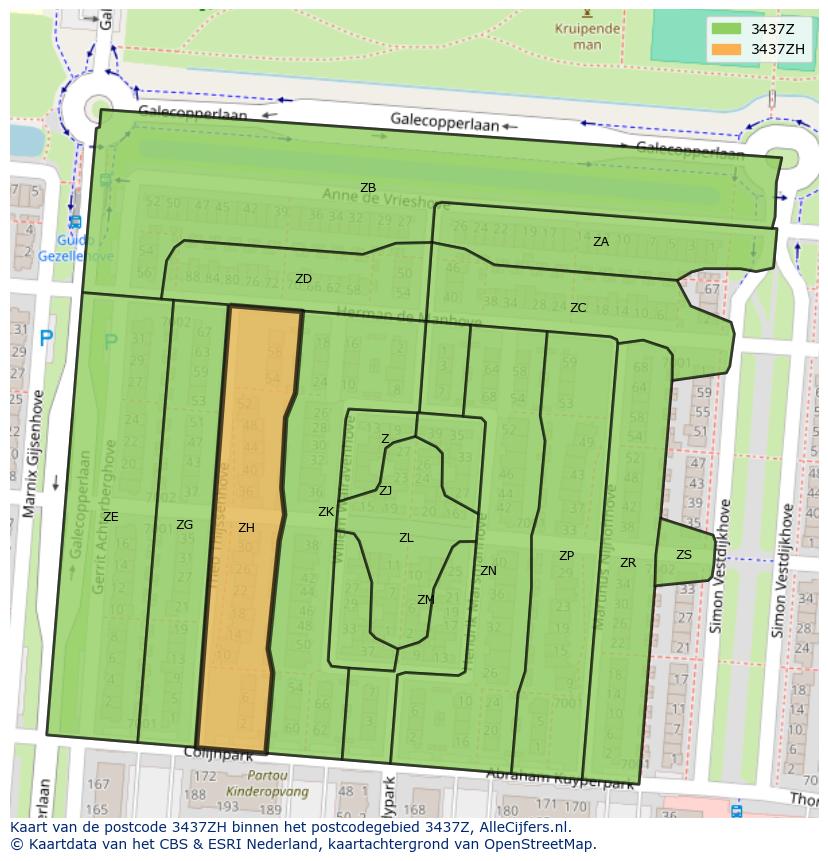 Afbeelding van het postcodegebied 3437 ZH op de kaart.