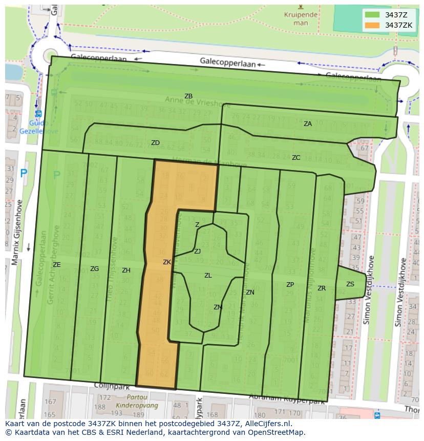 Afbeelding van het postcodegebied 3437 ZK op de kaart.