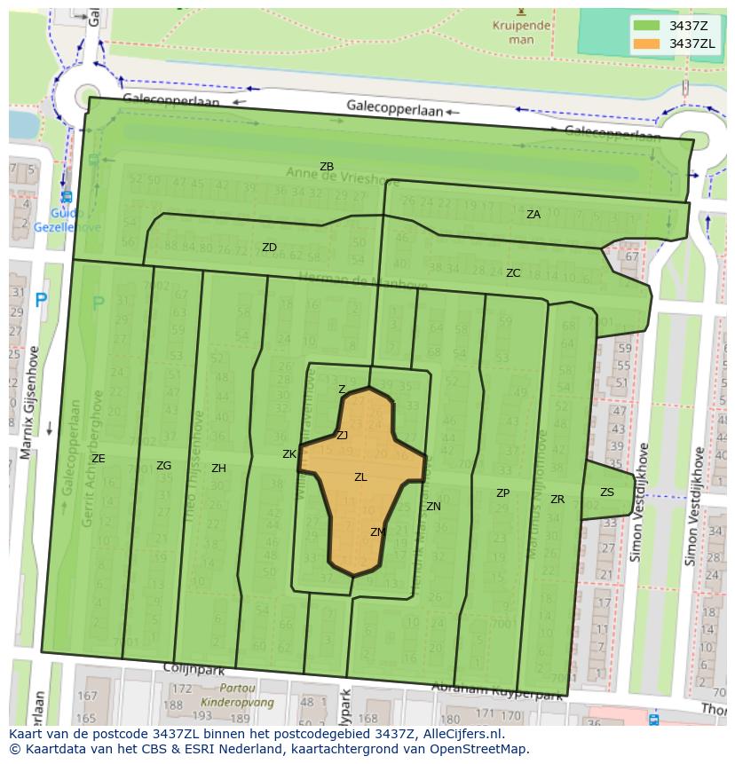 Afbeelding van het postcodegebied 3437 ZL op de kaart.