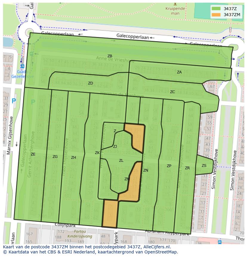 Afbeelding van het postcodegebied 3437 ZM op de kaart.