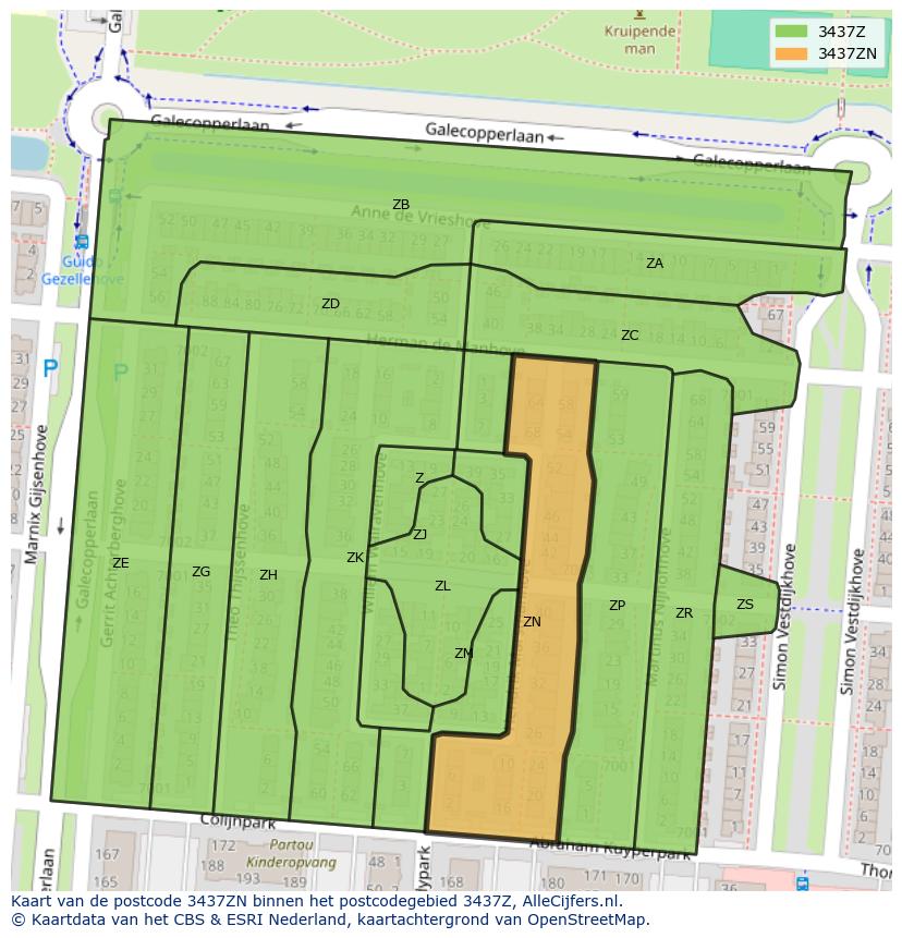 Afbeelding van het postcodegebied 3437 ZN op de kaart.
