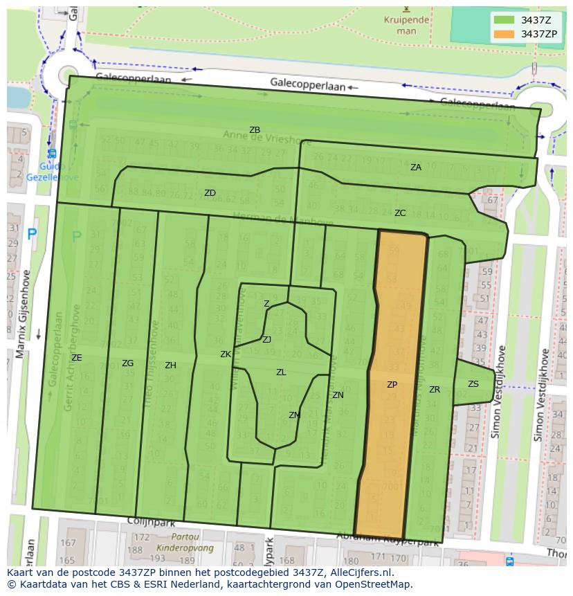 Afbeelding van het postcodegebied 3437 ZP op de kaart.