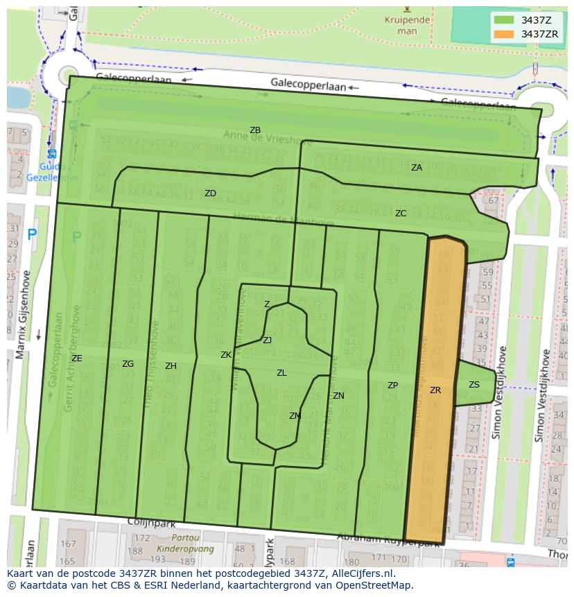 Afbeelding van het postcodegebied 3437 ZR op de kaart.