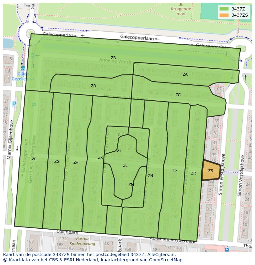 Afbeelding van het postcodegebied 3437 ZS op de kaart.