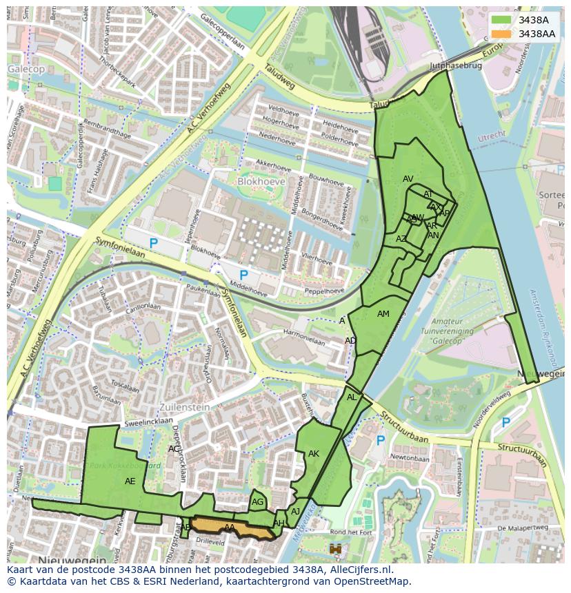 Afbeelding van het postcodegebied 3438 AA op de kaart.