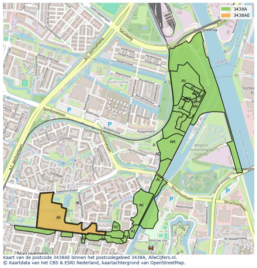 Afbeelding van het postcodegebied 3438 AE op de kaart.