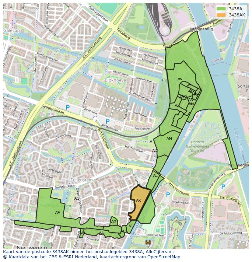 Afbeelding van het postcodegebied 3438 AK op de kaart.