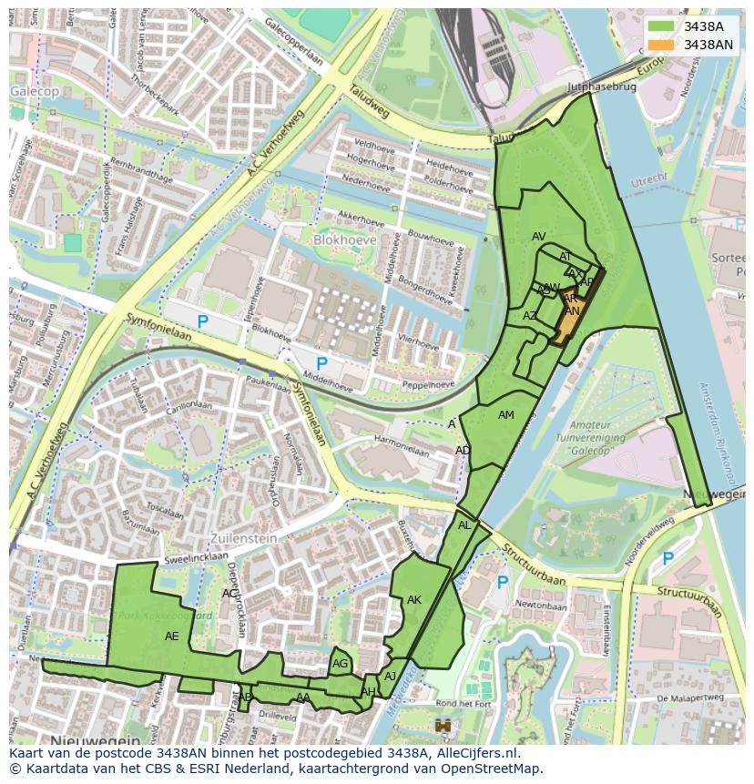 Afbeelding van het postcodegebied 3438 AN op de kaart.