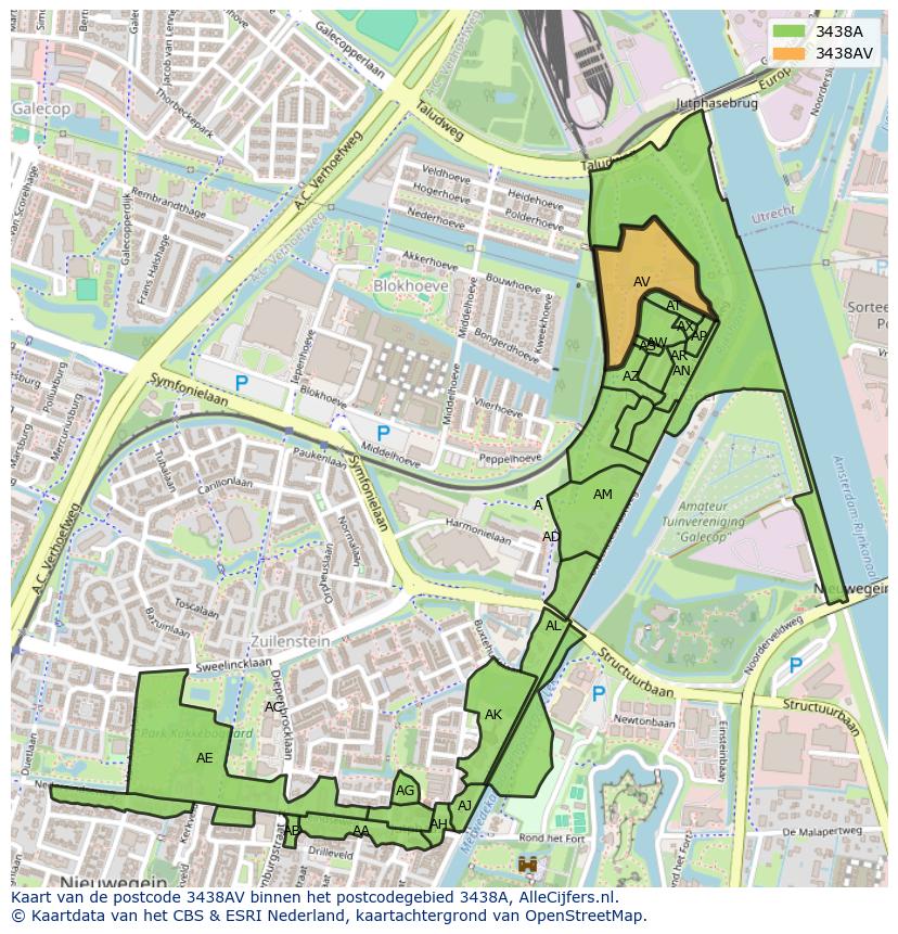 Afbeelding van het postcodegebied 3438 AV op de kaart.