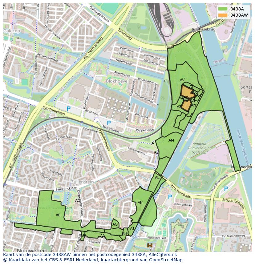 Afbeelding van het postcodegebied 3438 AW op de kaart.