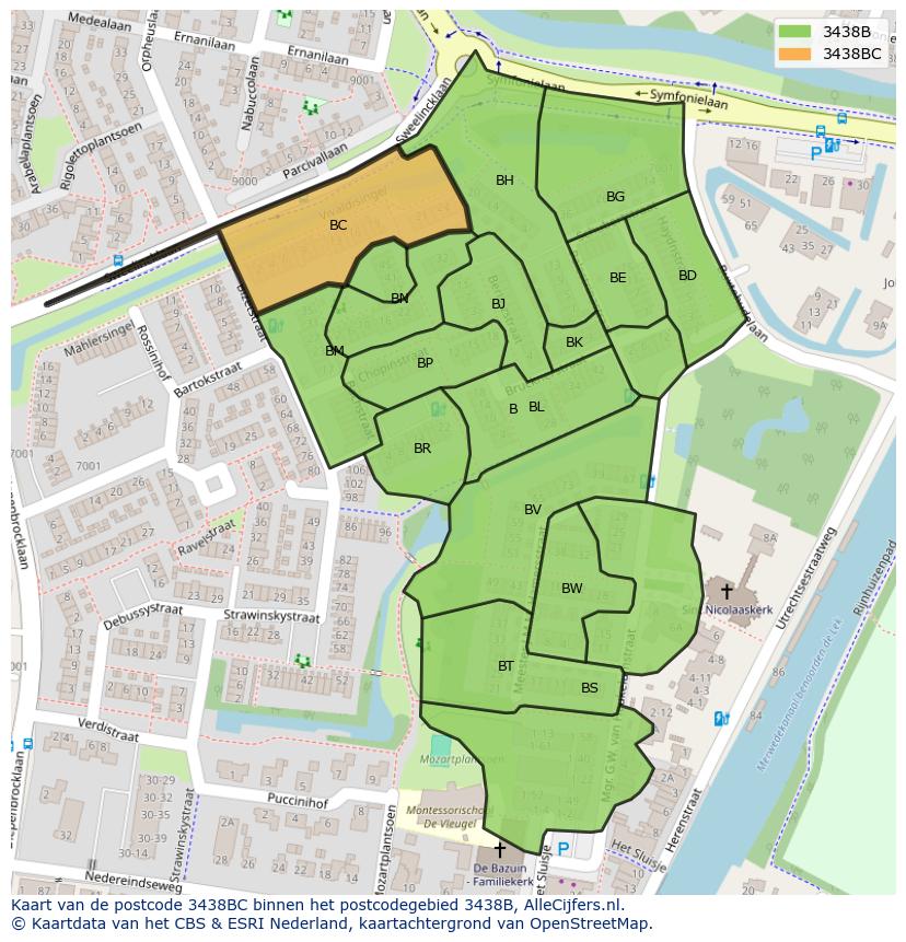 Afbeelding van het postcodegebied 3438 BC op de kaart.