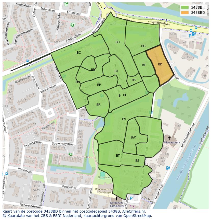 Afbeelding van het postcodegebied 3438 BD op de kaart.