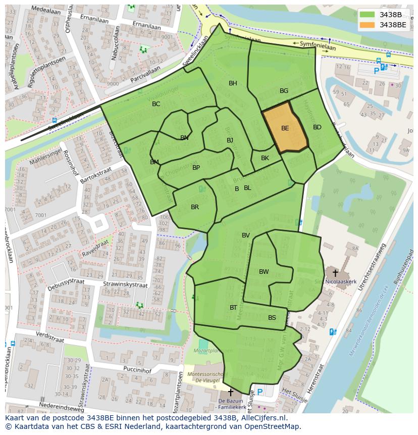 Afbeelding van het postcodegebied 3438 BE op de kaart.