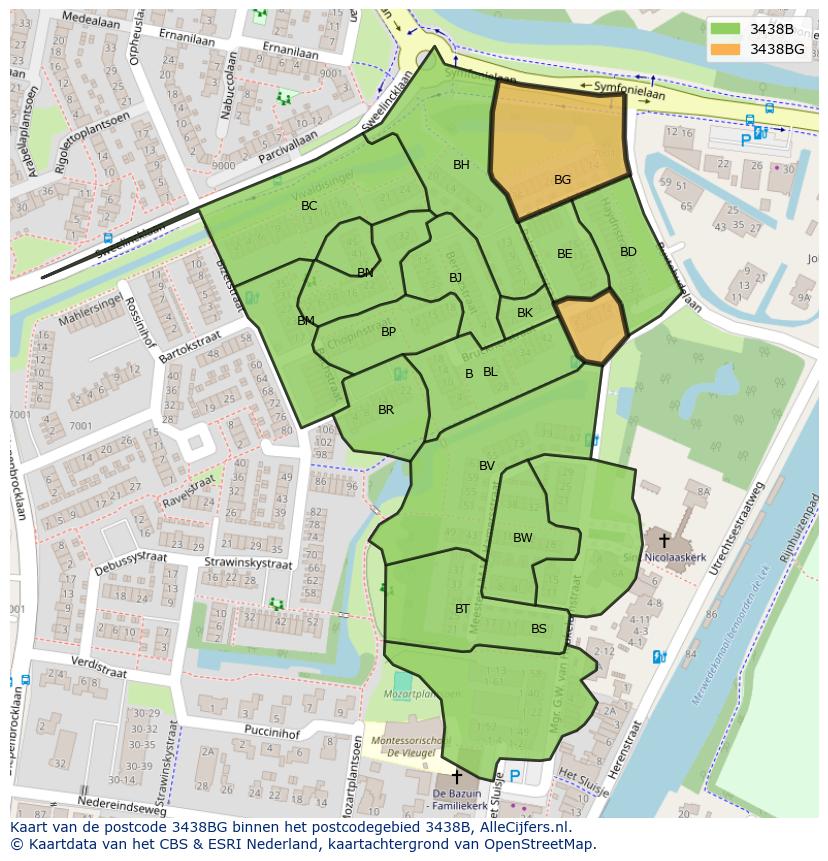 Afbeelding van het postcodegebied 3438 BG op de kaart.