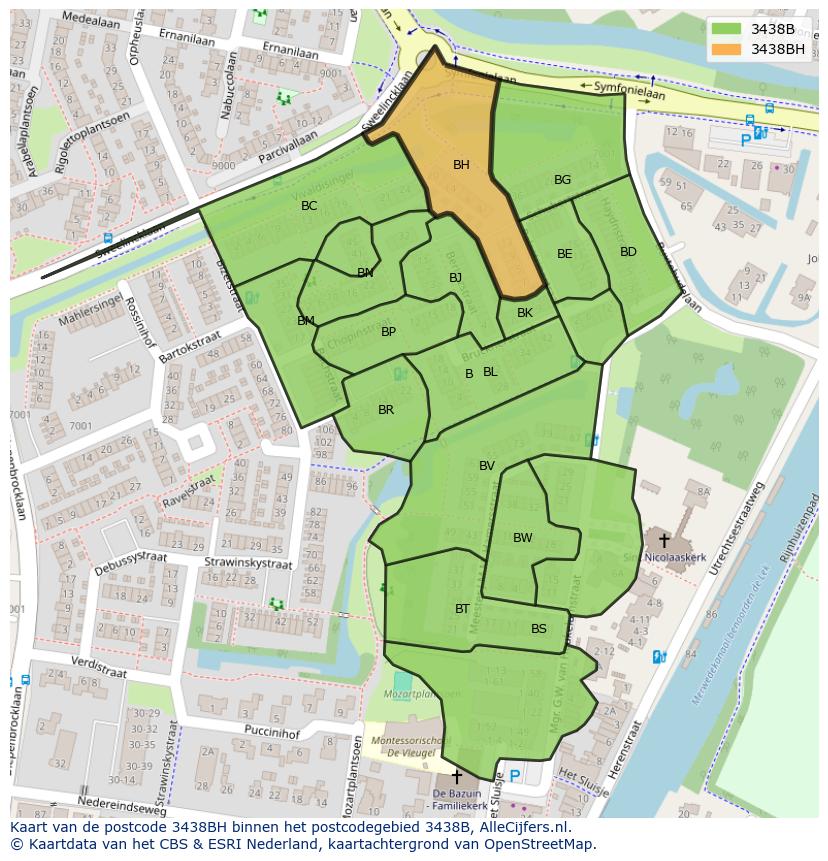 Afbeelding van het postcodegebied 3438 BH op de kaart.