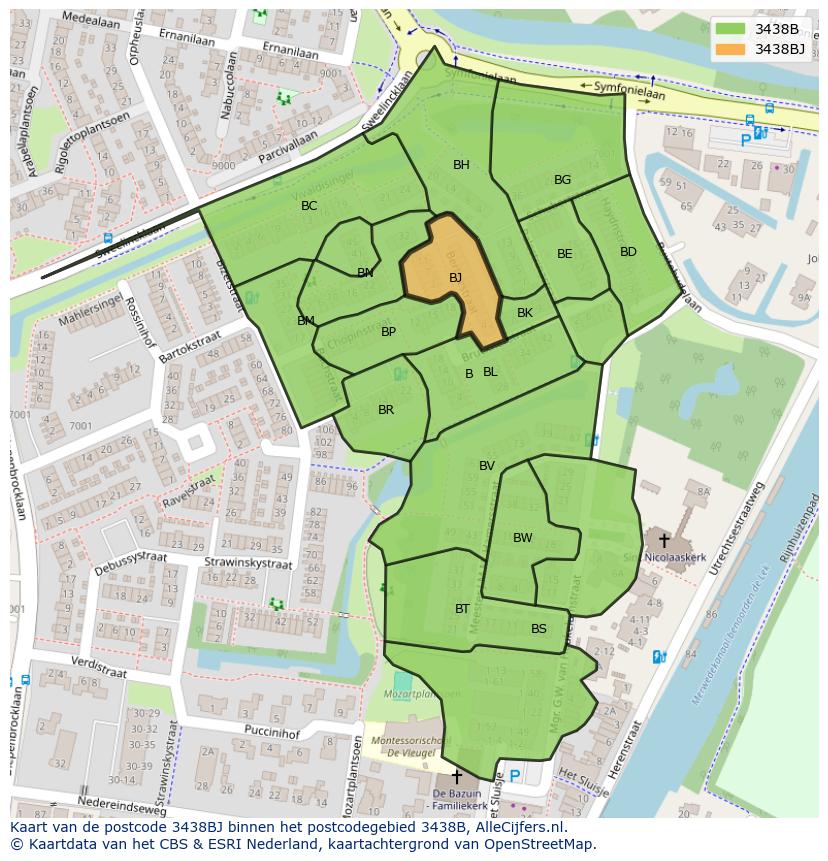 Afbeelding van het postcodegebied 3438 BJ op de kaart.