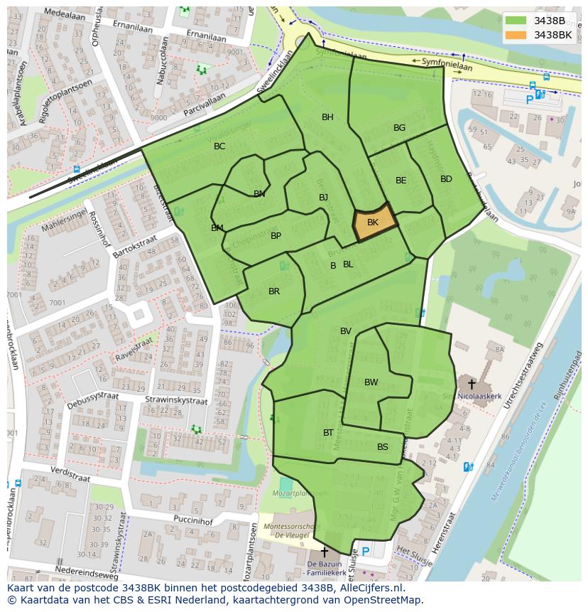 Afbeelding van het postcodegebied 3438 BK op de kaart.