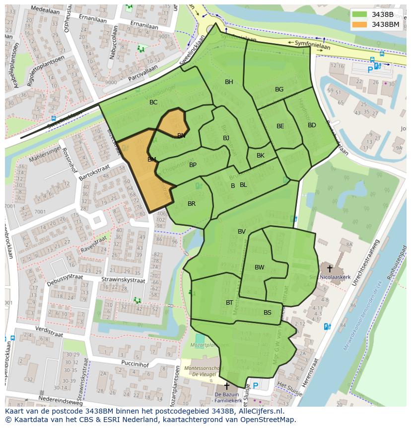 Afbeelding van het postcodegebied 3438 BM op de kaart.