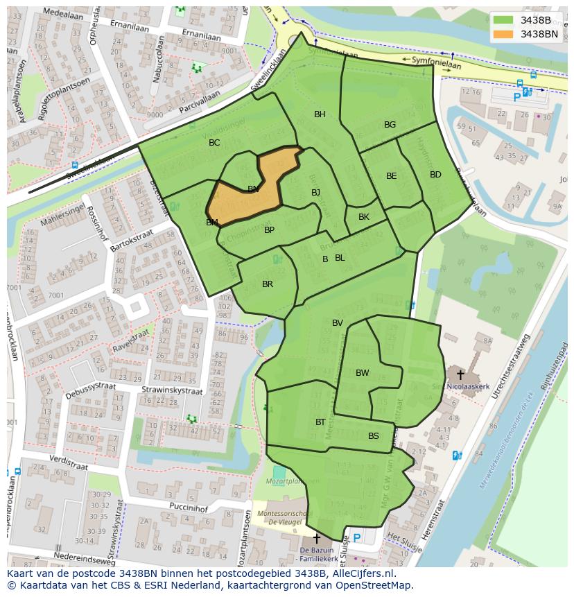 Afbeelding van het postcodegebied 3438 BN op de kaart.