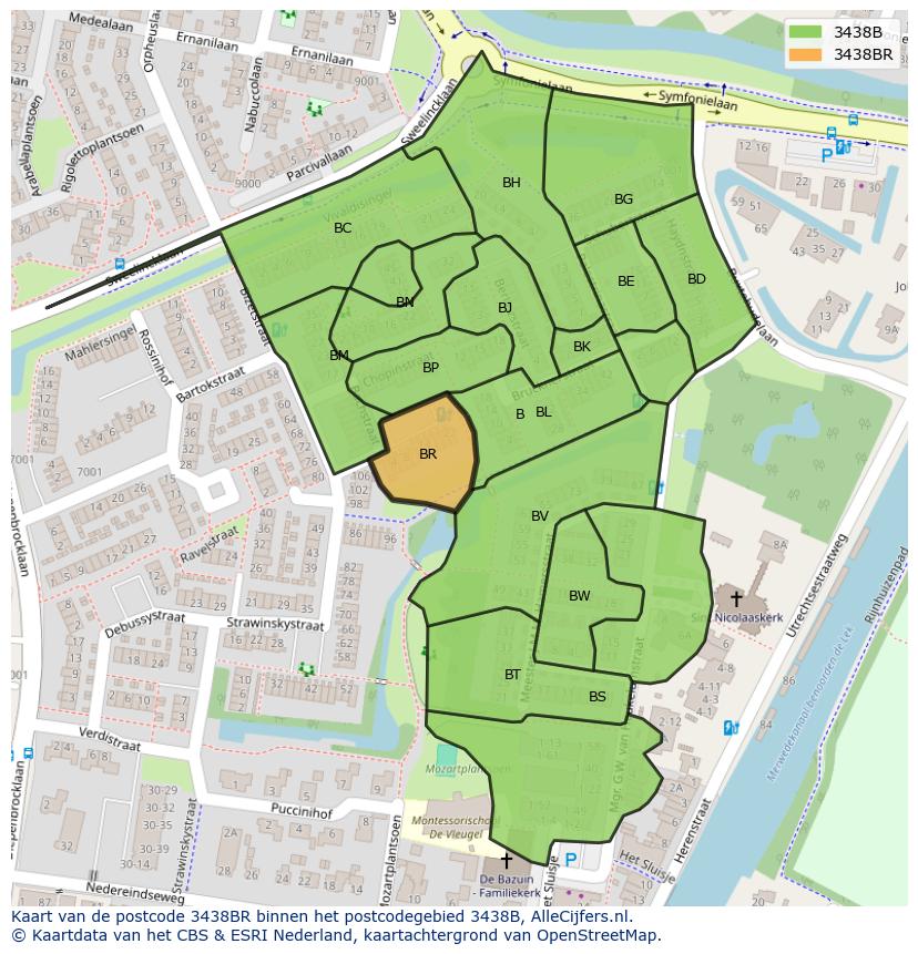 Afbeelding van het postcodegebied 3438 BR op de kaart.