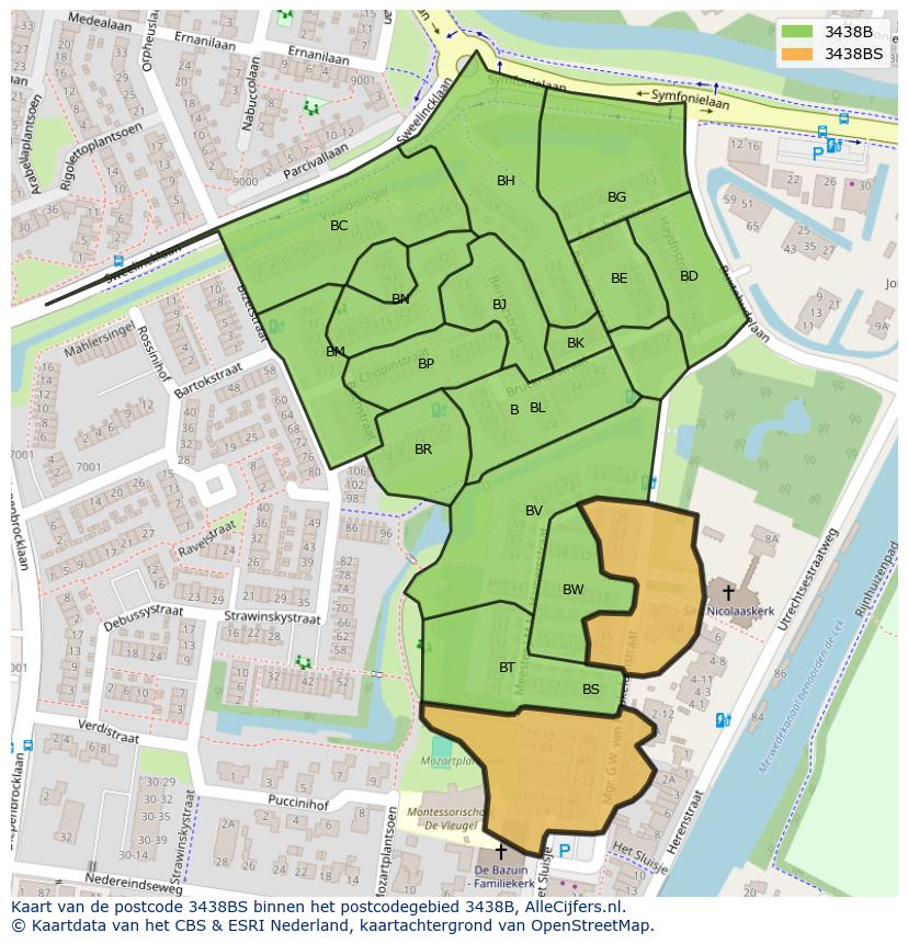 Afbeelding van het postcodegebied 3438 BS op de kaart.