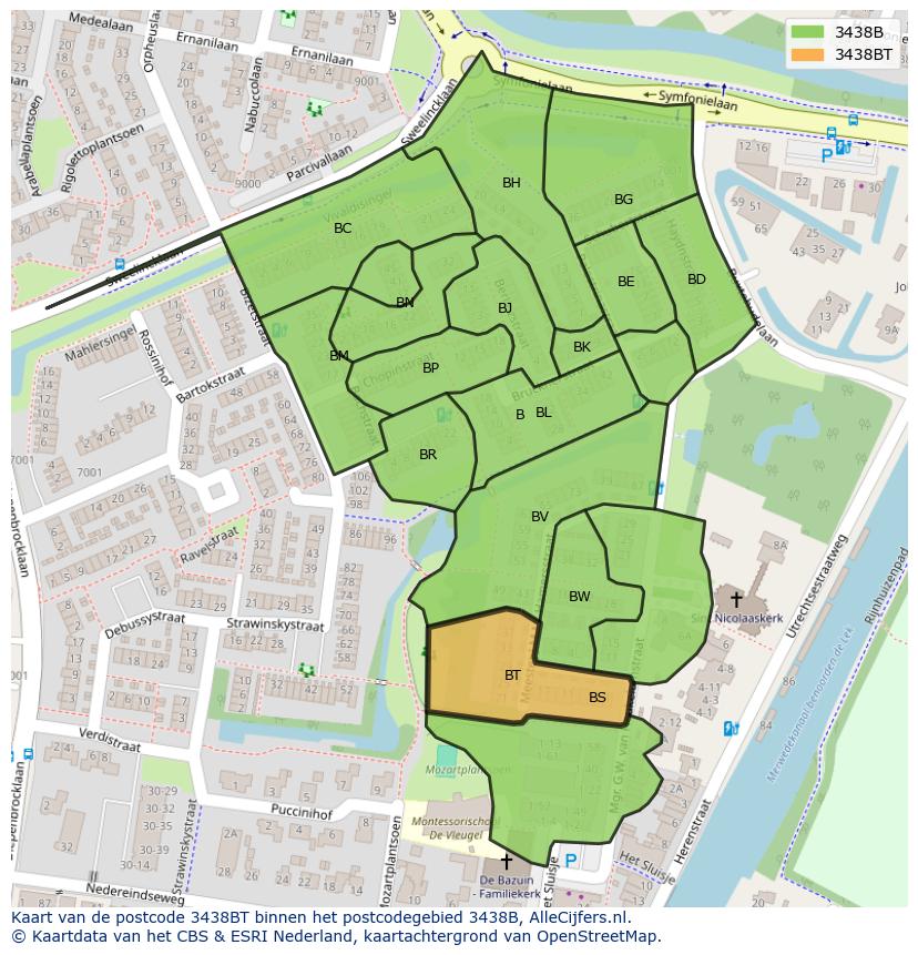Afbeelding van het postcodegebied 3438 BT op de kaart.