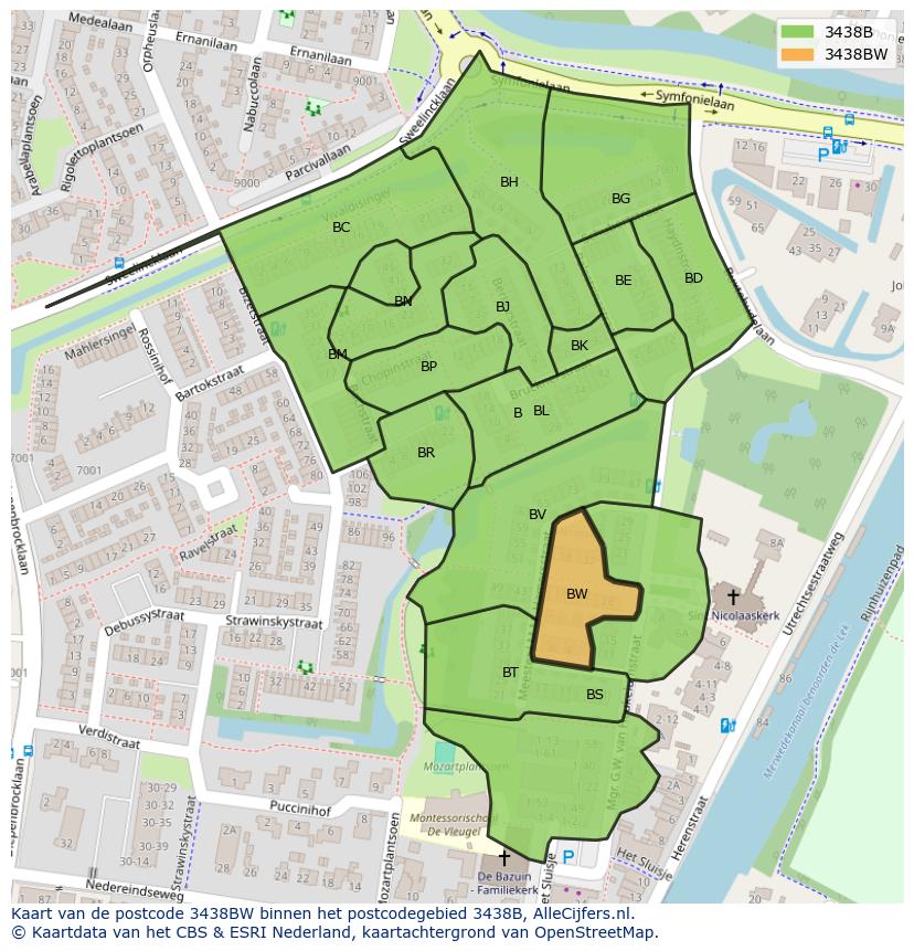Afbeelding van het postcodegebied 3438 BW op de kaart.