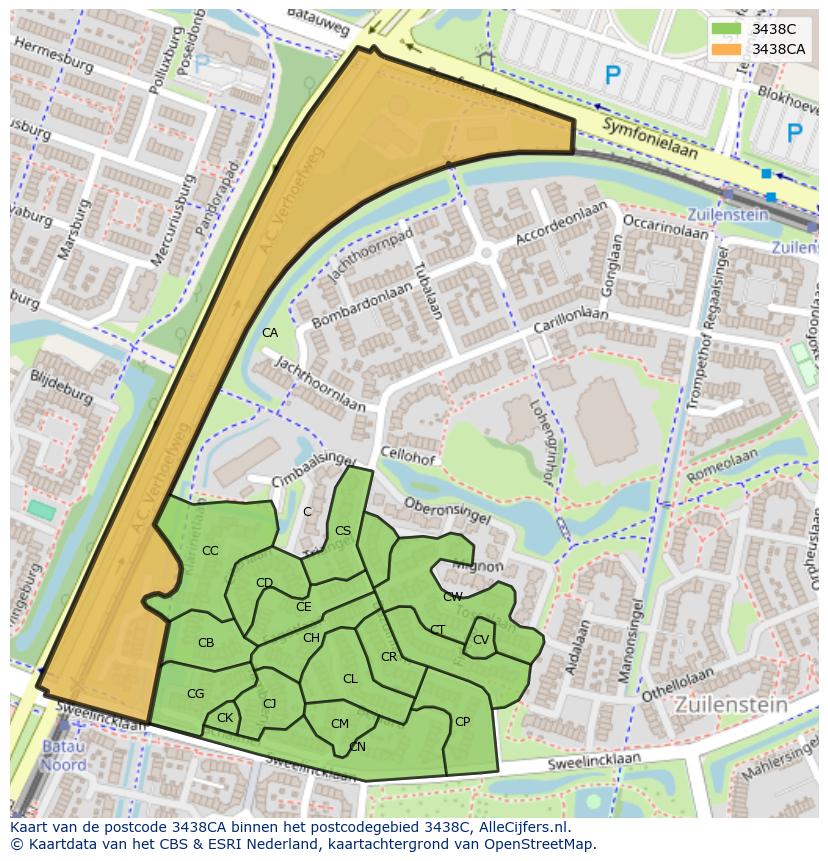 Afbeelding van het postcodegebied 3438 CA op de kaart.