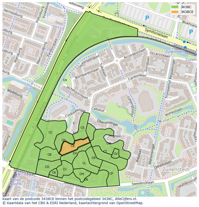 Afbeelding van het postcodegebied 3438 CE op de kaart.
