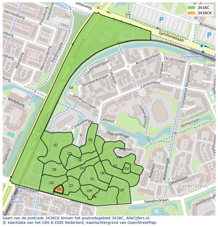 Afbeelding van het postcodegebied 3438 CK op de kaart.