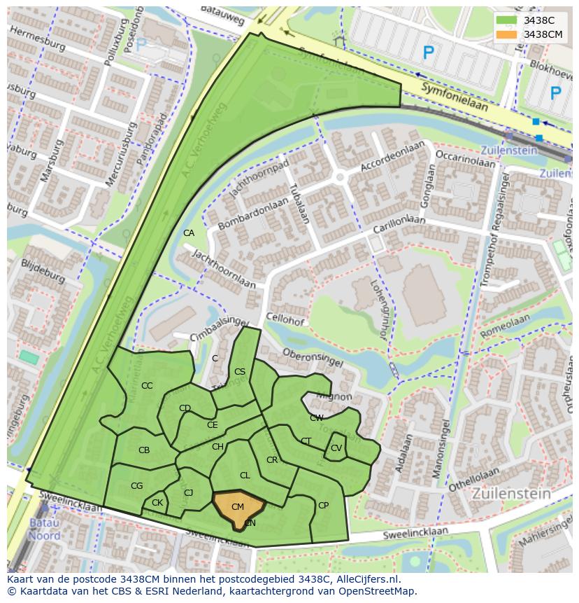 Afbeelding van het postcodegebied 3438 CM op de kaart.