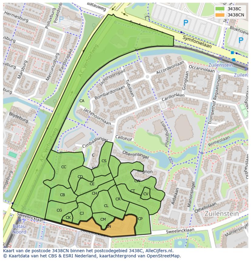 Afbeelding van het postcodegebied 3438 CN op de kaart.