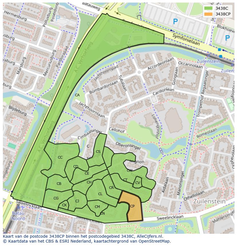 Afbeelding van het postcodegebied 3438 CP op de kaart.