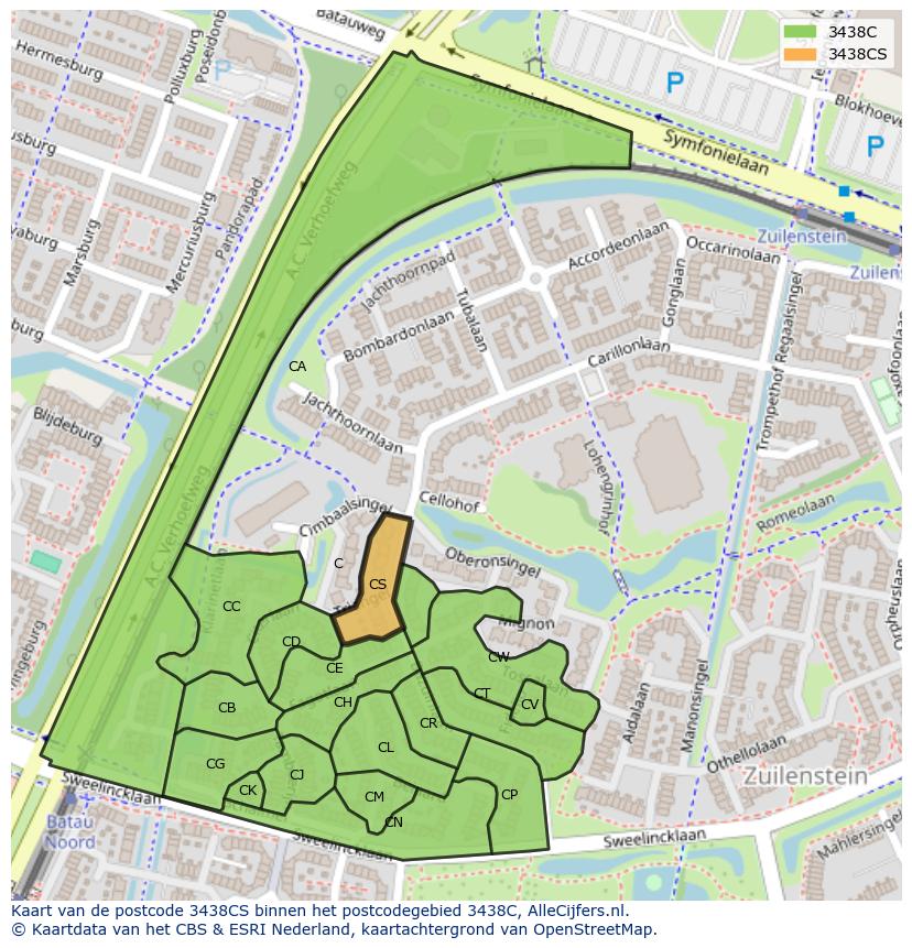 Afbeelding van het postcodegebied 3438 CS op de kaart.