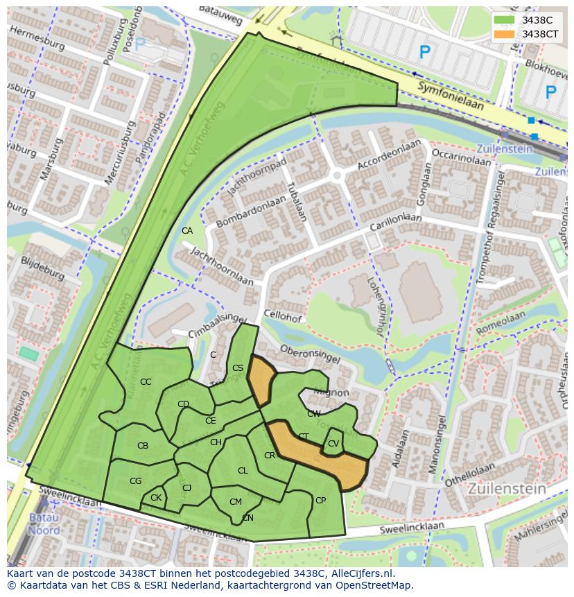 Afbeelding van het postcodegebied 3438 CT op de kaart.