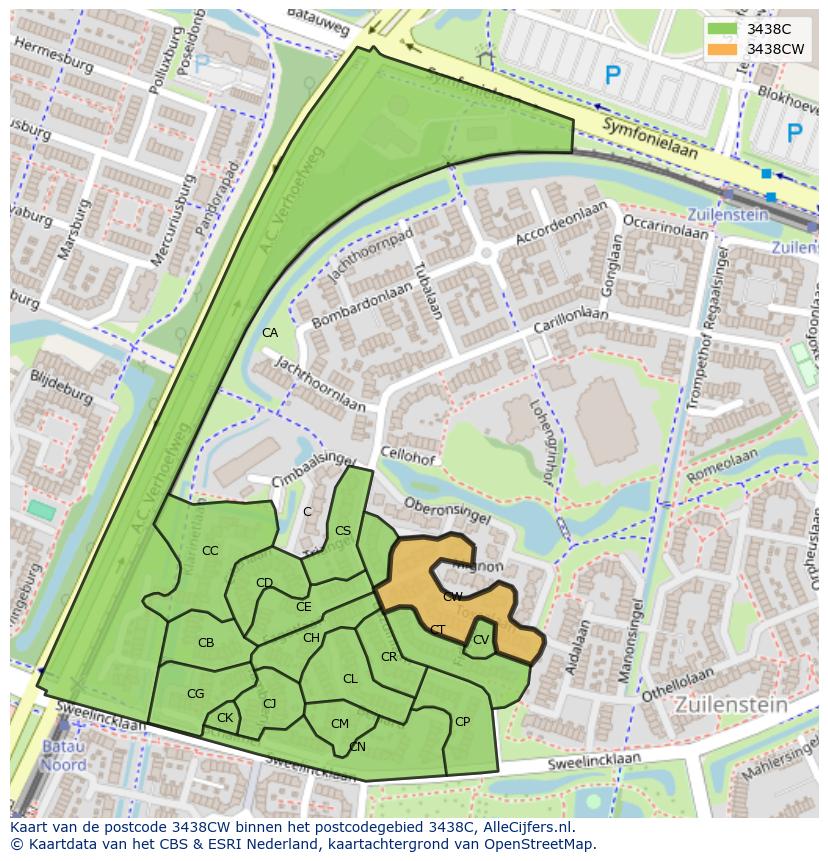 Afbeelding van het postcodegebied 3438 CW op de kaart.