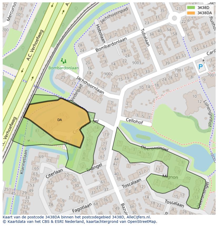 Afbeelding van het postcodegebied 3438 DA op de kaart.